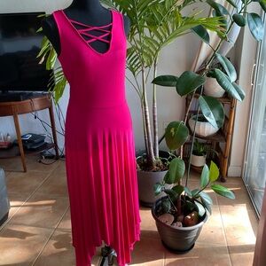 Spense Pink High Low Sundress V-Neck Sleeveless